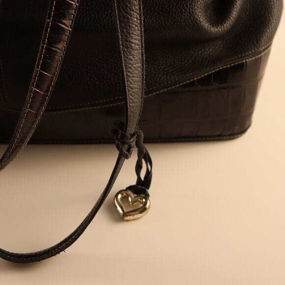 Brighton Black Leather Satchel – Style 368016 | Pebbled + Croc Trim | Zip Top To - Picture 10 of 10